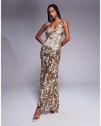 ASOS - – maxikleid aus netzstoff mit animal-print, wasserfall-design und bindeträgern - Lyst