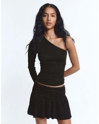 Pull&Bear - Ruffled Mini Skirt With Rhinestone Draping - Lyst