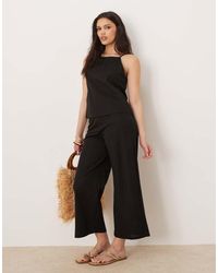 Mango - Linen Mix Elasticated Waist Wide Leg Trouser Co-ord - Lyst