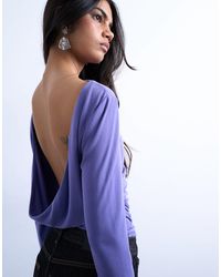 TOPSHOP - Cupro Long Sleeve Cowl Back Top - Lyst