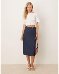 ASOS - Denim Wrap Over Pleated Midi Skirt - Lyst