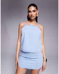 ASOS - Denim Top Met Bandjes En Gebleekte Wassing, Deel Van Co-Ord Set - Lyst