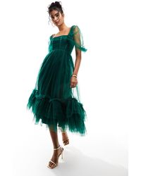 LACE & BEADS - Corset Ruffle Tulle Midaxi Dress - Lyst