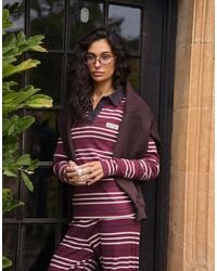 4th & Reckless - Top d'ensemble à rayures avec col et manches longues - blanc et bordeaux - Lyst