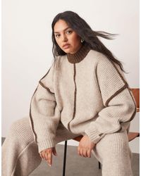 ARRANGE - Curve - pull d'ensemble en maille épaisse côtelée contrastante avec col montant - avoine et chocolat - Lyst