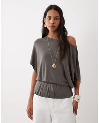 Mango - Top en maille à col bateau et manches courtes - Lyst
