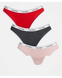 Calvin Klein - Pack De 3 Tangas De Color Gris, Rojo Y Rosa Con Logo Icon Logo De - Lyst