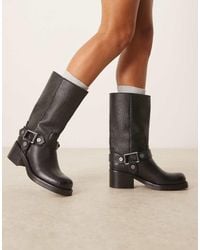 ASOS - Colton Premium Leather Harness Trucker Knee Boots - Lyst