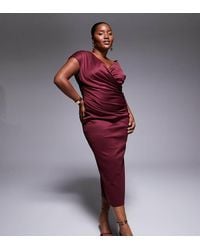 ASOS - Asos Design Curve Structured Midi Dress With Capped Sleeve And Draped Cross Front - Lyst
