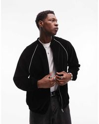 TOPMAN - Sudadera Negra Extragrande Con Cremallera Y Detalle De Ribetes En Los Laterales De Velour De - Lyst