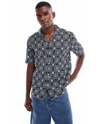 Only & Sons - Camisa Azul Marino Con Cuello De Solapas Y Estampado De Mosaico Estilo Cachemir De -Verde - Lyst
