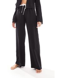 Kaiia - Exclusive Linen Look Contrast Trim Wide Leg Drawstring Beach Pants - Lyst