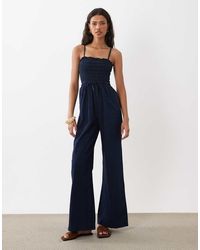 ASOS - Shirred Denim Jumpsuit - Lyst