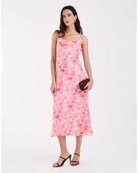 Vero Moda - Vestido Midi De Tirantes Con Estampado Floral Y Cuello Desbocado De Chifón Smilla De - Lyst