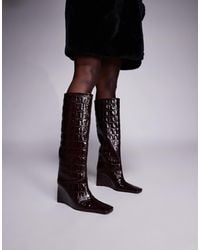 ASOS - Clarissa Premium Leather Wedge Pull On Boots With Chisel Toe - Lyst