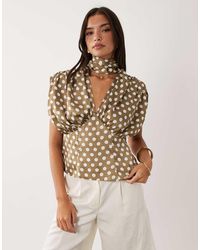 ASOS - Satin Scarf And Volume Detail Blouse - Lyst