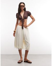 Reclaimed Vintage - Longline Satin Shorts With Lace Trim - Lyst
