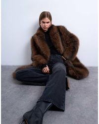 TOPSHOP - Jas Van Gestreept Imitatiebont Met Lange Pasvorm - Lyst