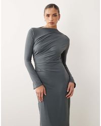 ASOS - Asymmetric Drape Slash Neck Maxi Dress - Lyst