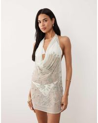 Miss Selfridge - Beach Beaded Cowl Neck Mini Dress - Lyst