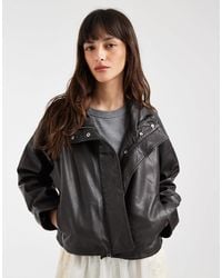 AllSaints - Ryder Funnel Neck Relaxed Leather Jacket - Lyst