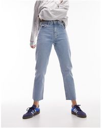 TOPSHOP - Cropped Mid Rise Straight Jeans With Raw Hems - Lyst