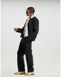 ASOS - Pantalones De Vestir Negros De Pernera Recta Con Cinturilla Elástica De Canalé De (Parte De Un Conjunto) - Lyst