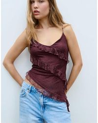 Stradivarius - Asymmetric Lace Top With Ruffles - Lyst