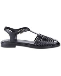 OFF THE HOOK - Sylvia Leather Woven T-Strap Sandals With Buckle Closure - Lyst