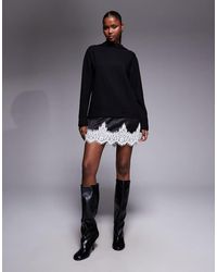 ASOS - Supersoft Funnel Neck Mini Dress With Contrast Lace Hem - Lyst