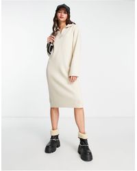 Monki - Knitted Polo Collar Midi Dress - Lyst