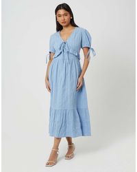 Brave Soul - Puff Sleeve Maxi Dress With Tie And Ruffle Details - Lyst