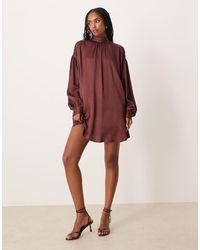 ASOS - High Neck Blouson Sleeve Open Back Satin Slip Mini Dress - Lyst