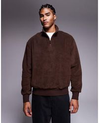 ASOS - Relaxed Funnel Neck Quarter Zip Fleece Sweatshirt - Lyst