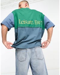 ASOS - Camiseta verde y azul extragrande con diseño color block y estampado en la espalda - Lyst