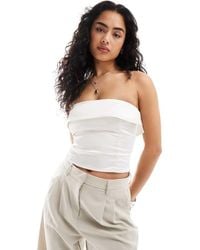 Bershka - Satin Fold Over Bandeau Top - Lyst