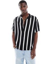 Jack & Jones - Camisa negra a rayas verticales con cuello - Lyst