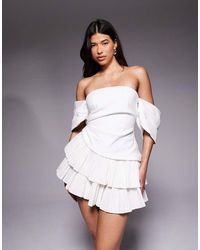 ASOS - Bandeau Mini Dress With Pleated Skirt - Lyst