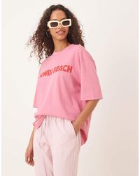 Gina Tricot - Oversized T-Shirt Met Korte Mouwen En Bondi Beach-Print - Lyst