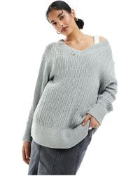 Weekday - Farila Oversized V Neck Ladder Knit Jumper - Lyst