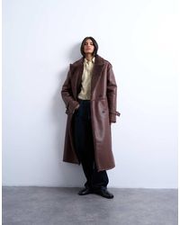 TOPSHOP - Cappotto Stile Aviatore Oversize Taglio Lungo Color Cioccolato Con Dettagli - Lyst
