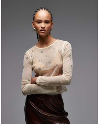 ASOS - Scatter Embellished Sheer Mesh Long Sleeve Top - Lyst