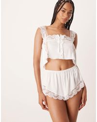 KAT THE LABEL - Arabella Satin Lace Trim Shorts - Lyst