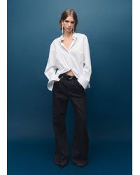 Mango - Seattle - jean évasé en coton à coutures contrastantes - indigo - Lyst