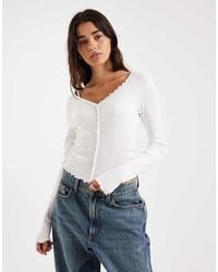 ONLY - Ribbed Knit Cardigan With Lettuce Edge - Lyst