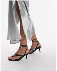 TOPSHOP - Wide Fit Nancy Strappy Toe Post Mid Heeled Sandal - Lyst