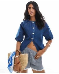 ASOS - Raglan Puff Sleeve Denim Top - Lyst