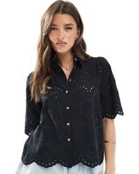 ONLY - Pointelle Short Sleeve Shirt - Lyst