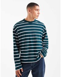 ASOS - T-Shirt A Maniche Lunghe Squadrata Oversize Verde Testurizzata A Righe - Lyst
