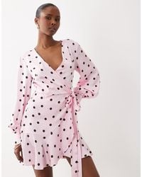 Vila - Long Sleeve Satin Wrap Mini Dress - Lyst